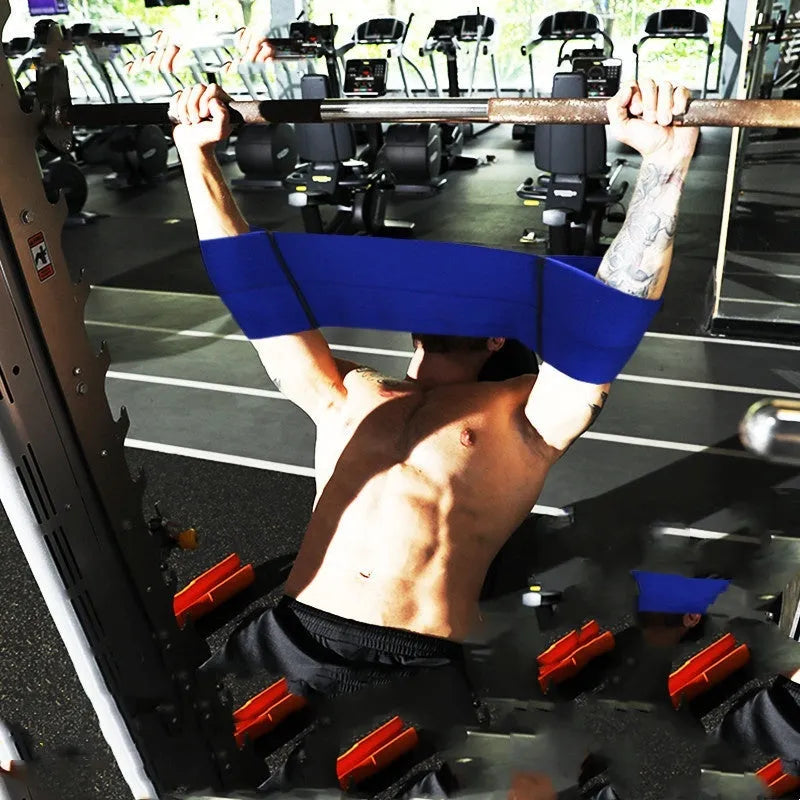 Elastic elbow support bandage for fitness and boxing, shown in red, grey, blue, and black colour options.