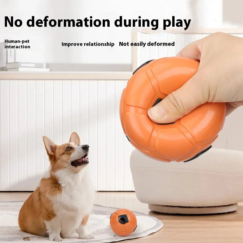 TPR dog toy ball in orange colour showing hollow design with optional teeth cleaning stick