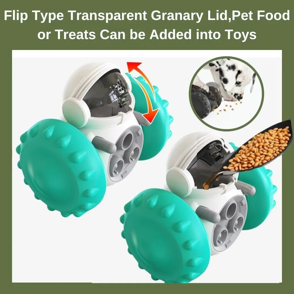 Self-balancing dog treat tumbler toy in multiple colours for small dogs and cats