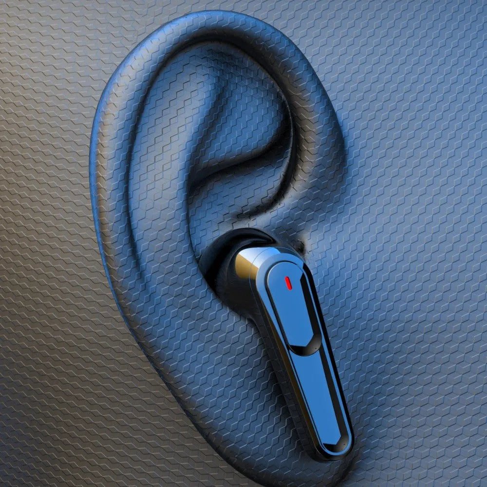 Black Bluetooth earbuds with noise reduction and low-latency mode for e-sports