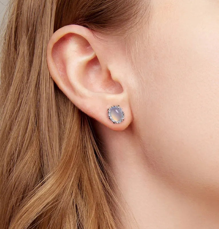 Women's 925 sterling silver magic stone stud earrings with geometric ellipse shape French romantic style