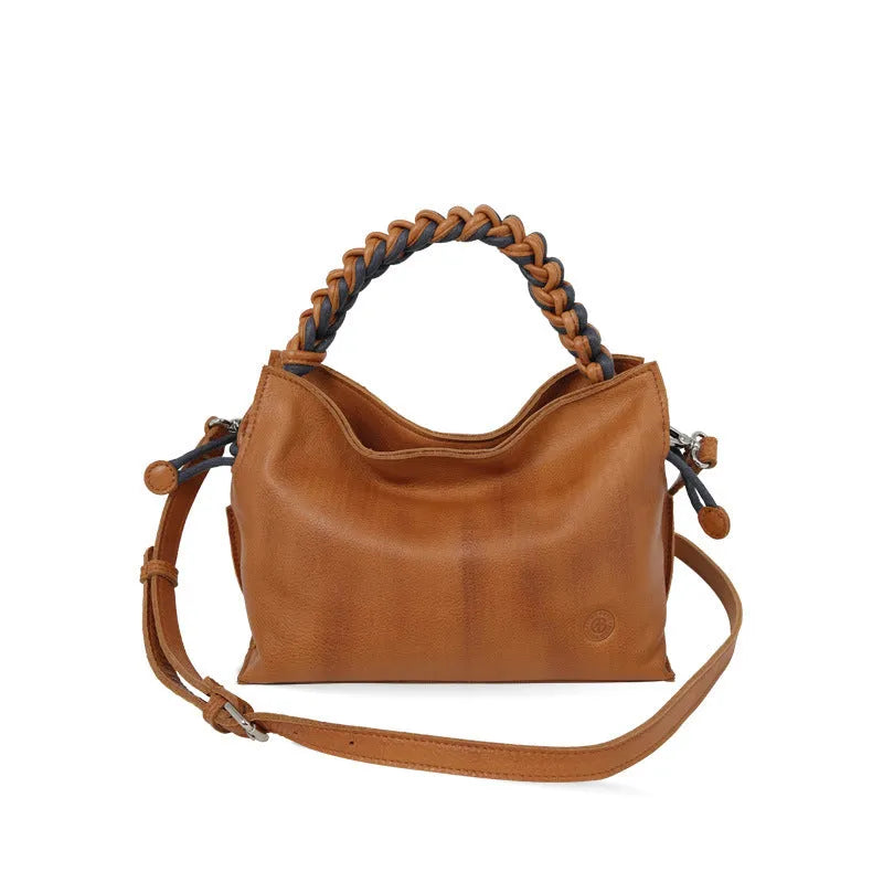 Cortex Splicing Woven women's casual crossbody bag in orange genuine leather with woven texture