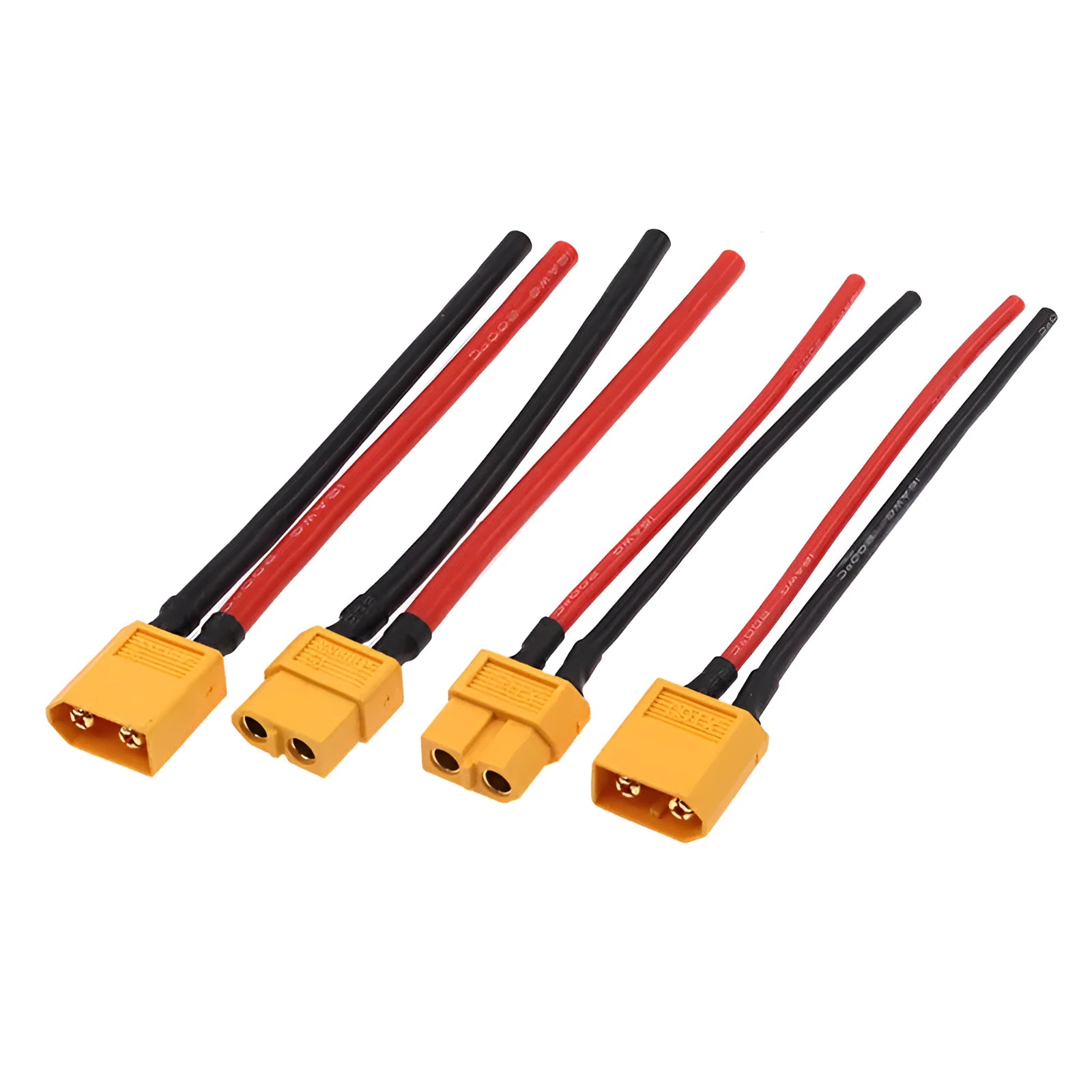 Yellow XT60 male to female extension cable 10cm 16-12AWG with welding connectors