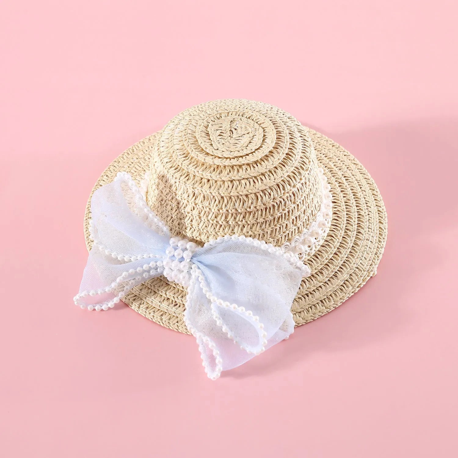 Woven Lafite leaves cat hat in princess style with pearl butterfly decoration for pet fancy dress