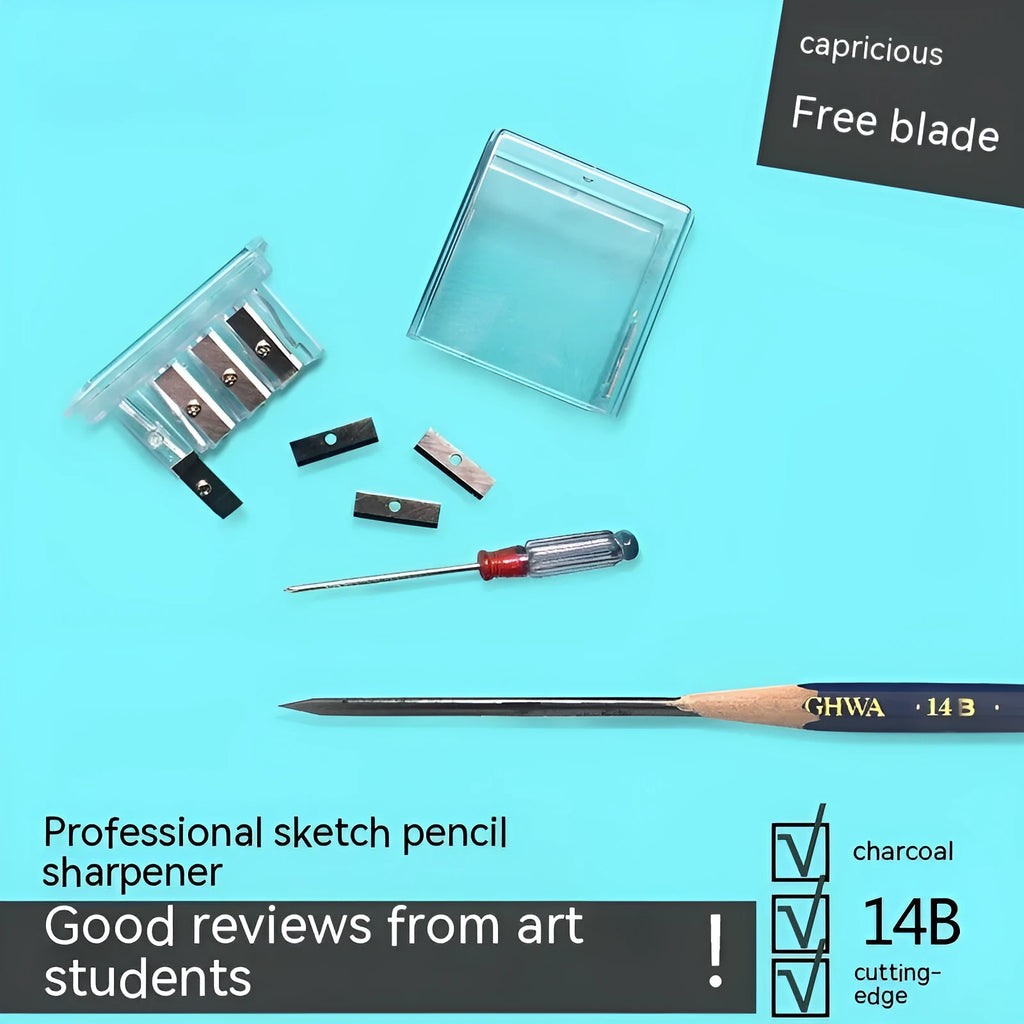 Geometric four-hole pencil sharpener with plastic construction and included screwdriver