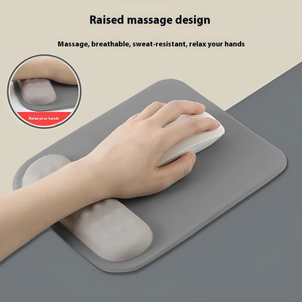 Ergonomic cloth silicone mouse pad with wrist rest in multiple colour options.