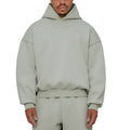 Men's grey fleece-lined pullover hoodie with wool interior showing long sleeves and solid colour design