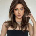 Mid-length curly synthetic wig with gradient colour and long bangs