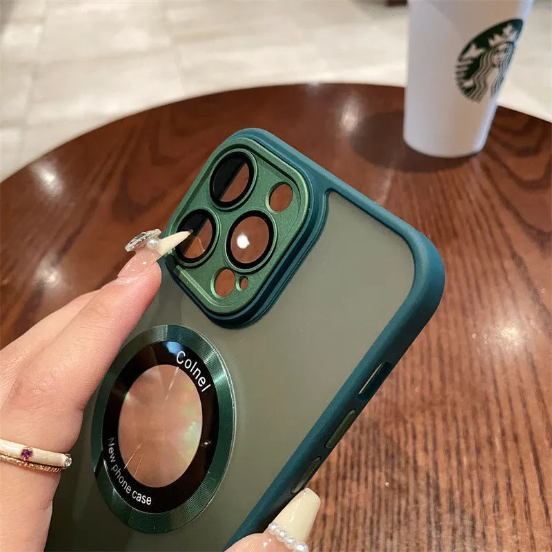 Magnetic frosted PC phone case for iPhone 15 Pro Max in blue colour showing shockproof protection