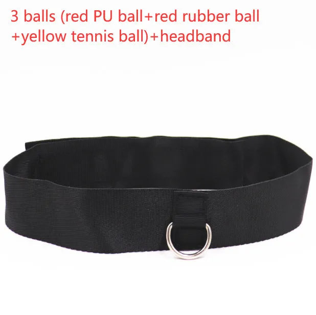 Head-mounted boxing reaction training ball with adjustable headband and choice of red, green, or yellow soft balls.
