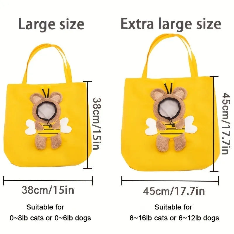 Little Bee Design canvas pet carrier bag with adjustable head opening and safety zippers
