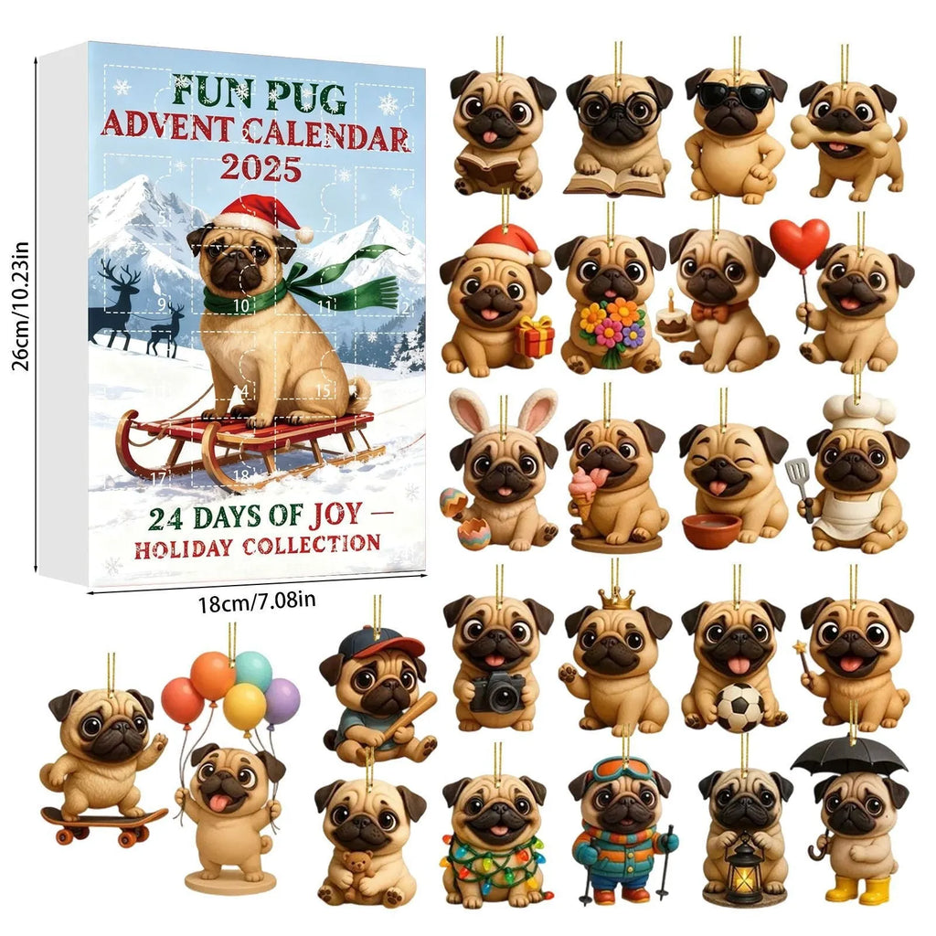 Pug style 2 cartoon anime acrylic Christmas tree ornament in blind box packaging