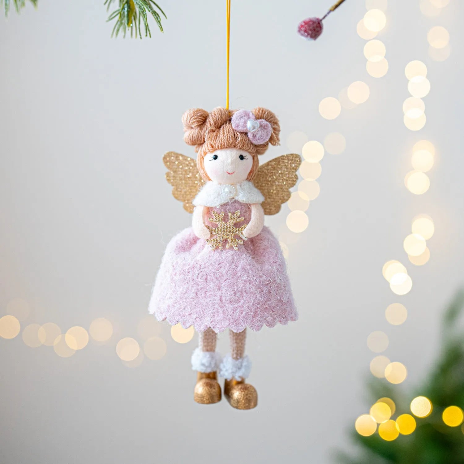 Pink and white cloth Christmas angel wings plush pendant decorative hanging