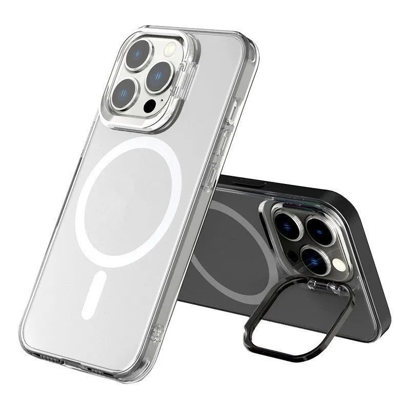 Metal PC frosted magnetic phone case with invisible bracket for iPhone 12-15 series