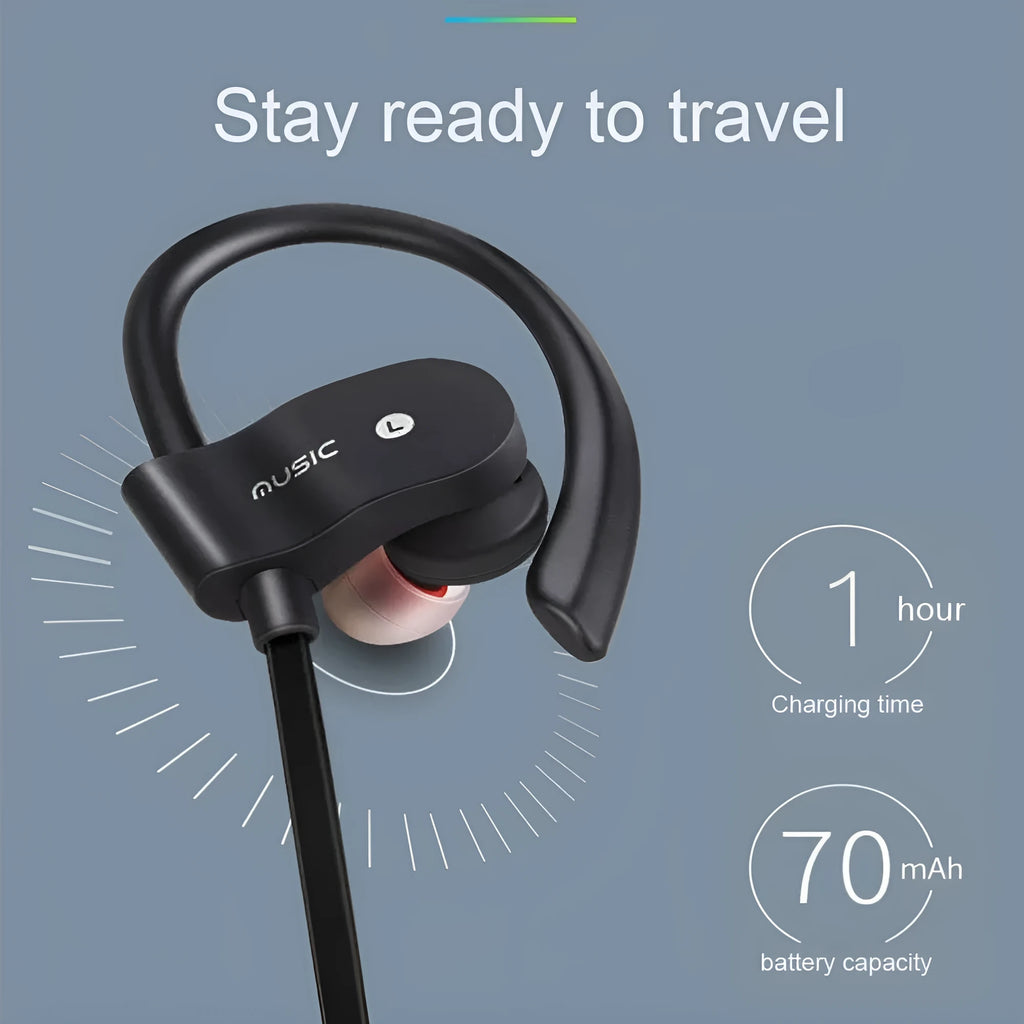 Black and bare metal wireless bluetooth earphone sport neck hanger with in-ear design