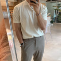 Men's slim-fit ice silk knitted short-sleeved pullover shirt in black, khaki or white