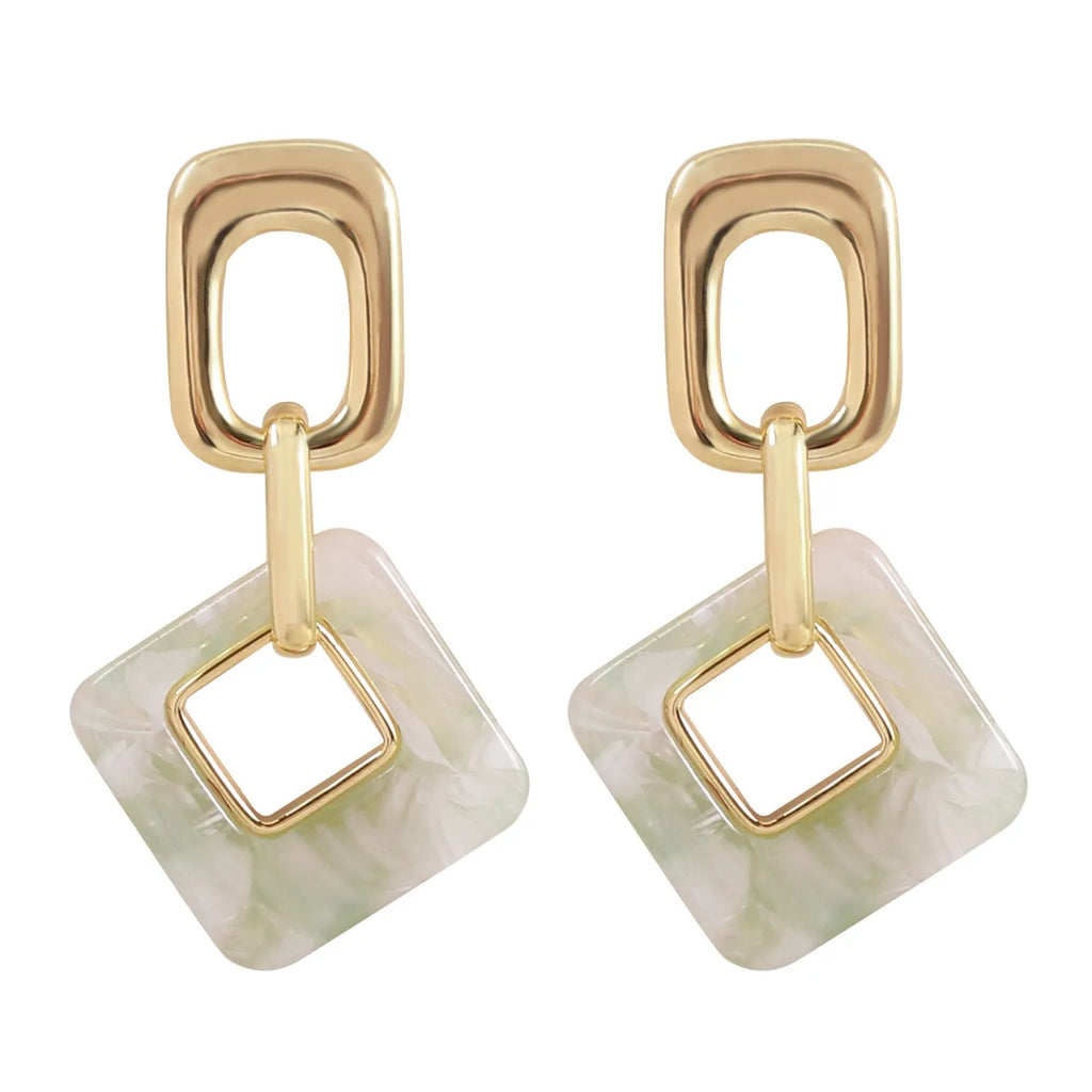 Copper geometric square earrings with hollow design and chamfered corners