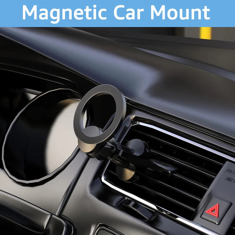 Black magnetic car air vent phone holder with O‑ring bracket for phones up to 6.8 inches