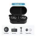 BOYA two-in-one collar clip wireless microphone in white with charging case and transmitters