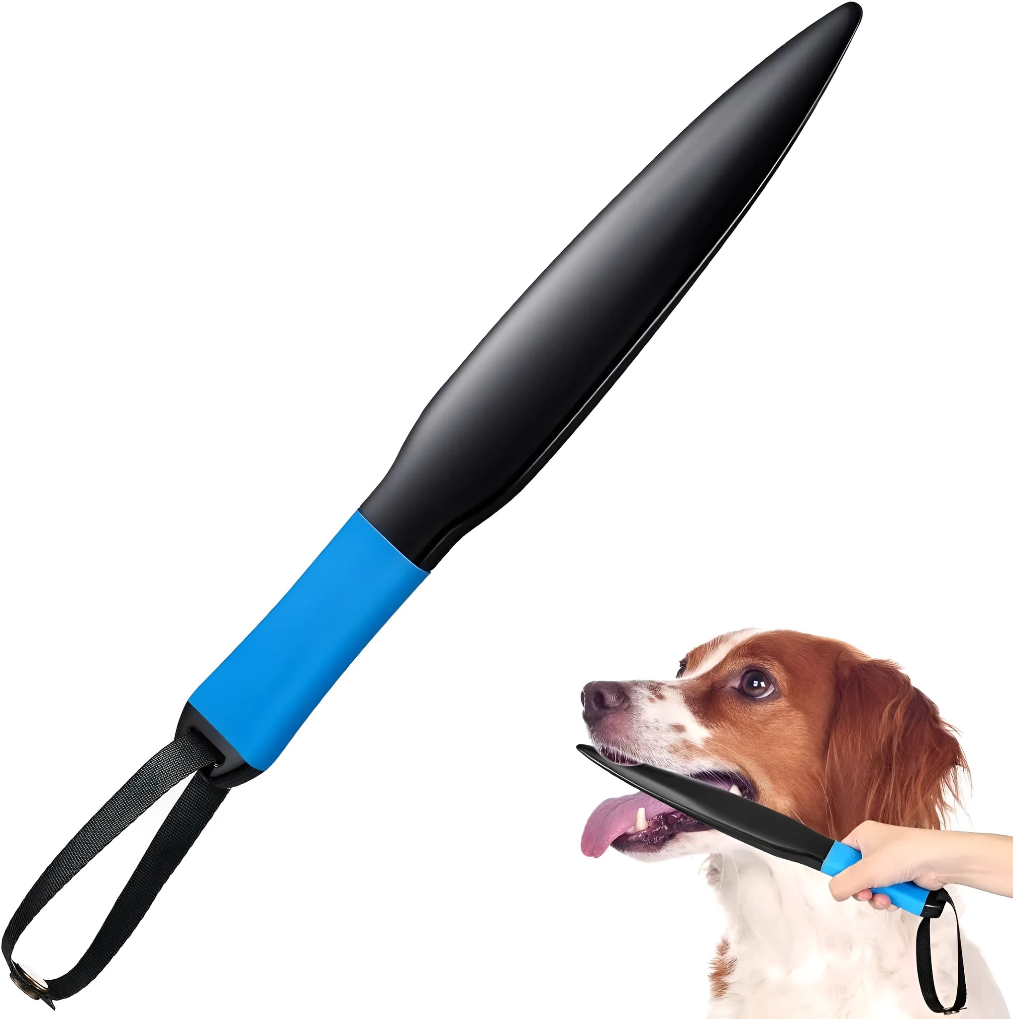 Blue handled nylon dog break stick for training and chewing, 35cm long.