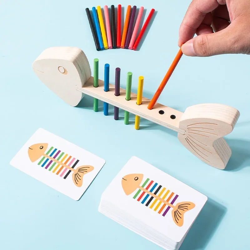 Colour cognitive pairing wooden toy with fishbone pairs design for early education