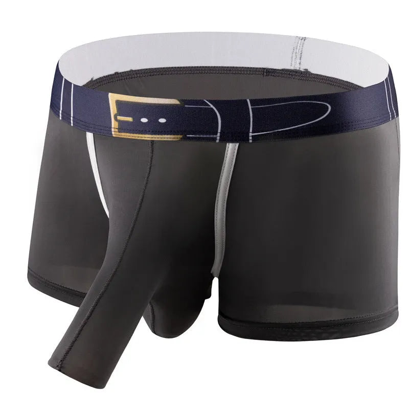 Men's solid colour ice silk boxers on a mid waist, showing one of the six available colours.