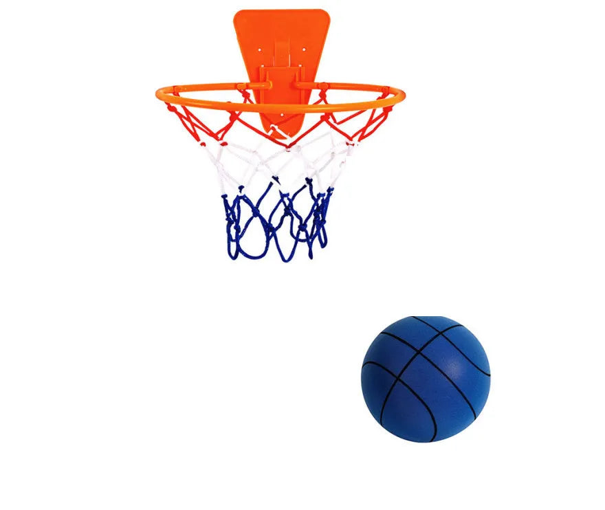 Silent foam indoor basketball toy in bright colours with soft elastic construction for safe indoor play