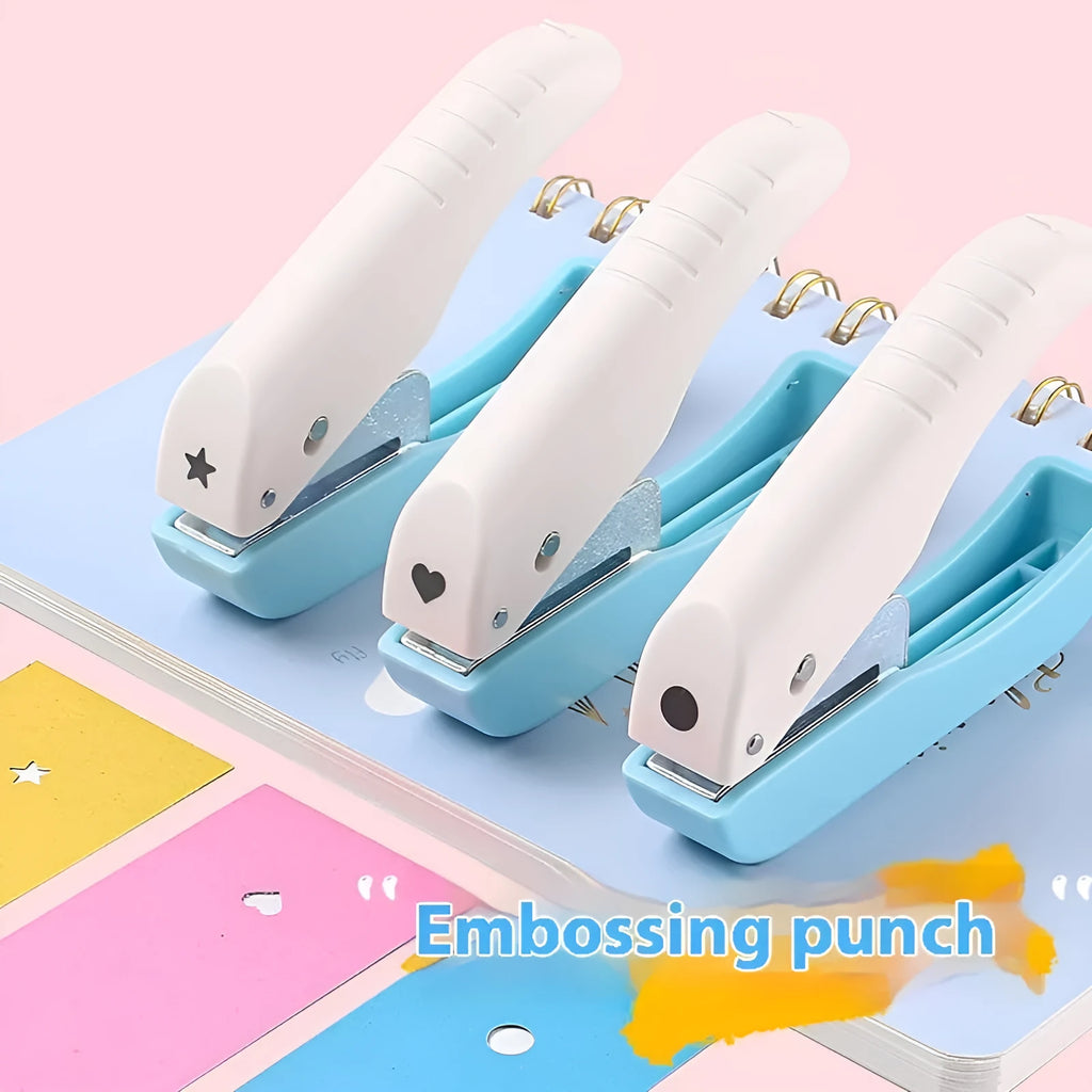 Manual craft punching machine for creating small embossed love, star, 4mm and 6mm round shapes.