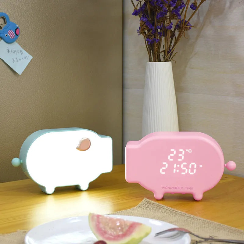 Blue multifunctional alarm clock with LED temperature display and USB charging port
