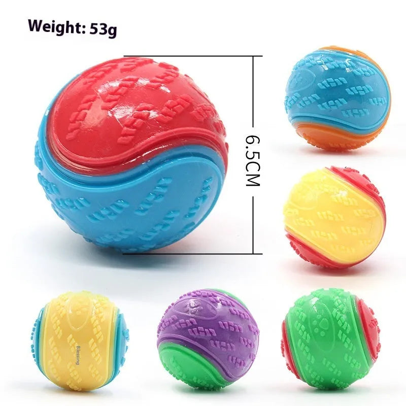 TPR dog training ball with squeaker and molar ridge texture in assorted colours