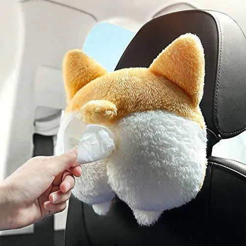 Yellow corgi butt shaped hanging pouch tissue box cover for car and home