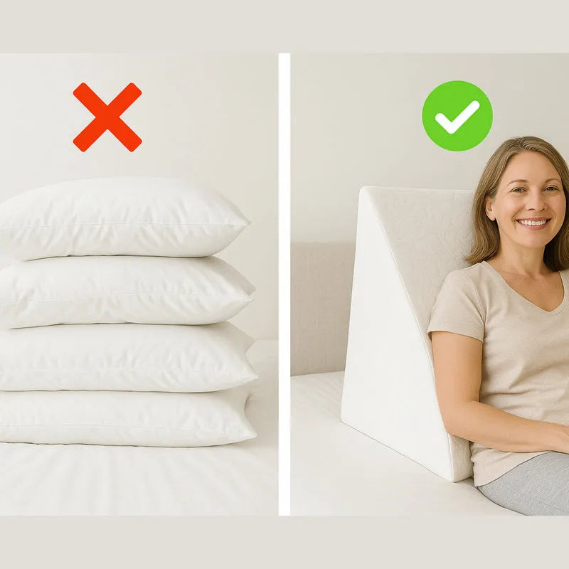 White triangle memory foam wedge cushion measuring 40x20x20cm on a neutral background