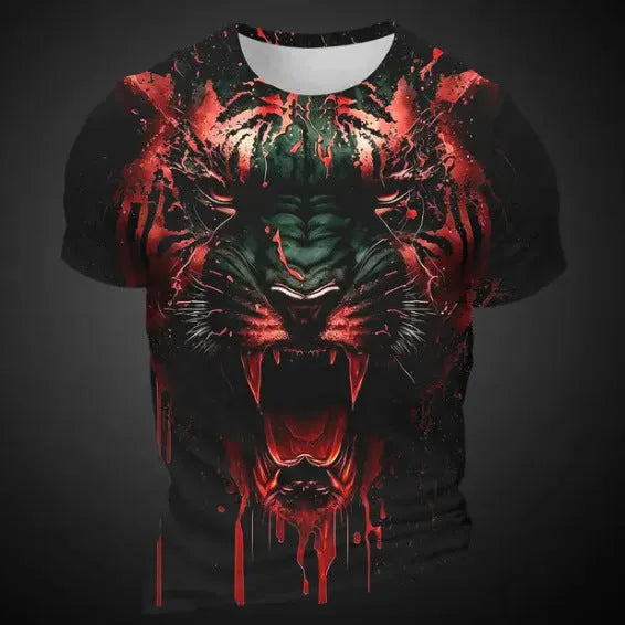 Men's 3D tiger pattern short sleeve t-shirt in polyester bird eye cloth fabric