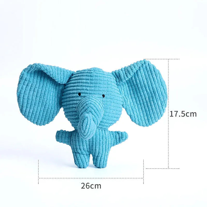Colourful animal-shaped plush dog chew toy with squeaker for small dogs.