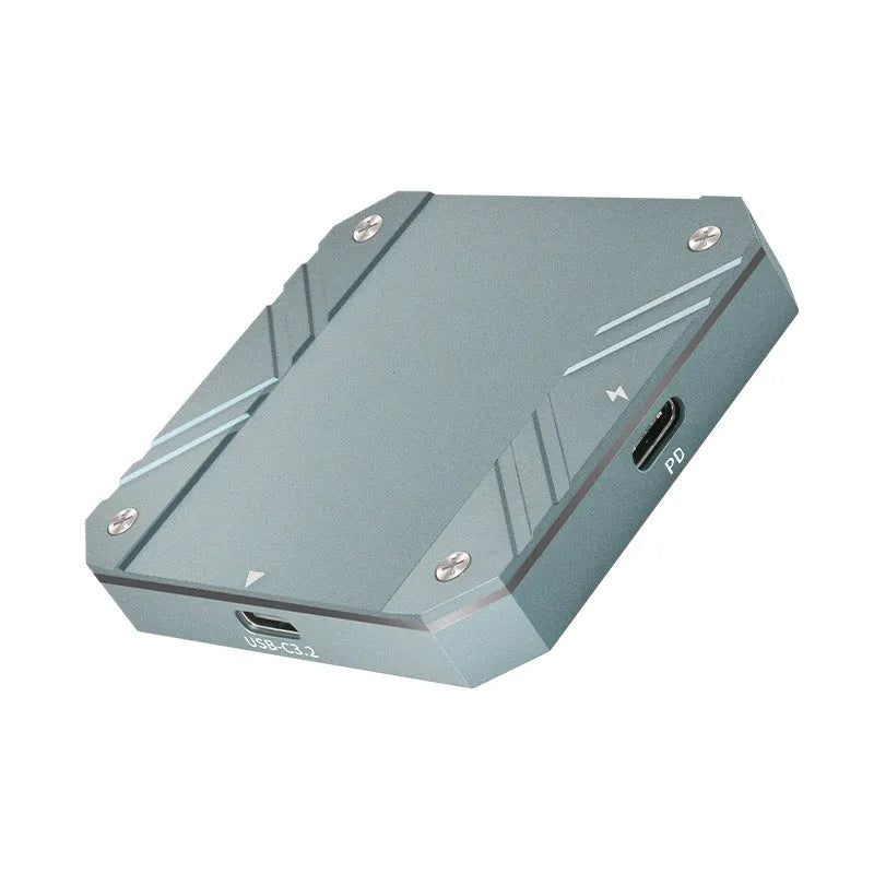 M2 magnetic hard disk box with aluminium alloy and silicone enclosure, 10GBS transmission, compact 6.5 x 6 x 1 cm size