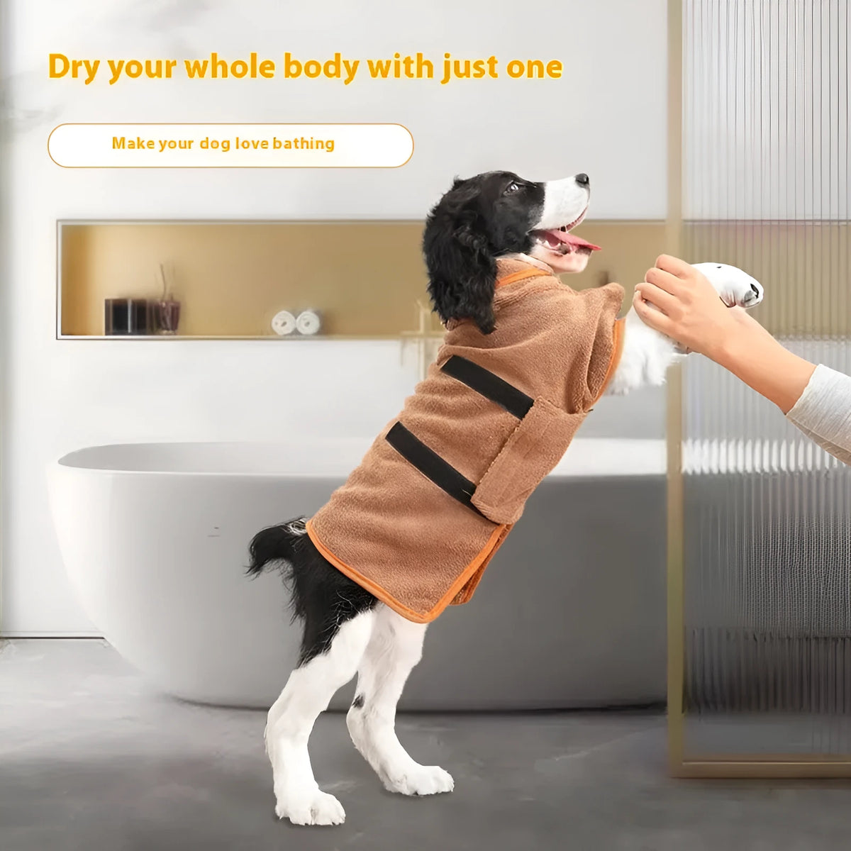 Nylon pet bath towel for dogs and cats in sizes XS to XL, colours include grey orange edge, full grey, green, blue, and brown