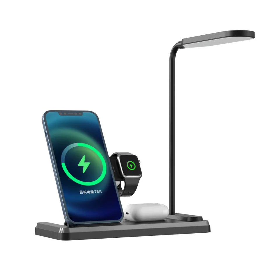 Multifunctional foldable table lamp 4 in 1 with 15W wireless charger in black and white options