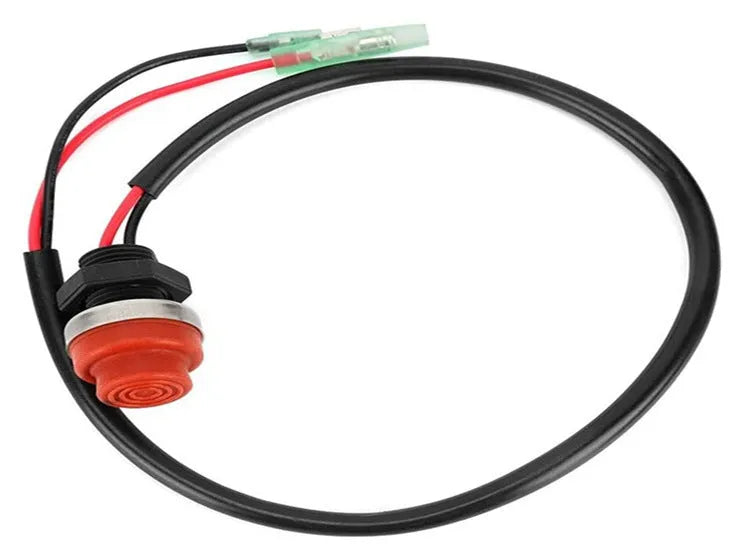 Yamaha outboard motor kill switch with coiled rope safety lanyard in photo colour.