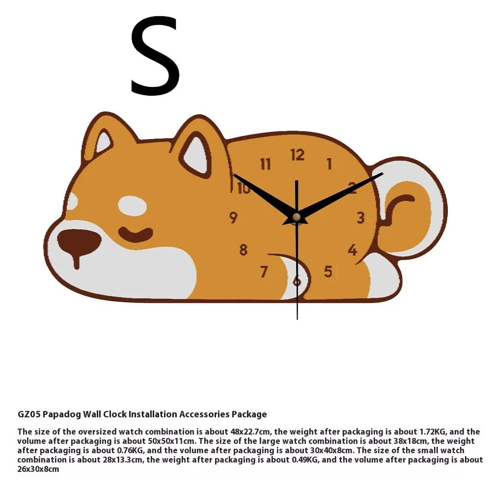 Cream style noiseless wall clock with poplar wood frame and cat decorative painting design in oversized size 48x38.4cm