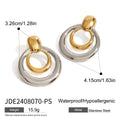 Golden electroplated titanium steel hollow geometric stud earrings showing double layer round design