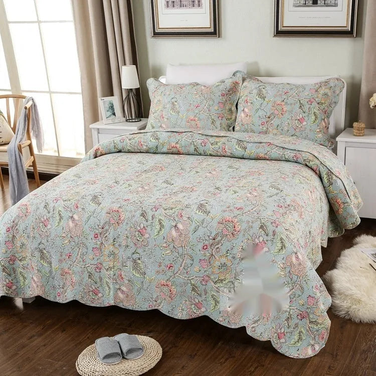 Pure cotton bedspread three-piece set with double-sided geometric patterns for 1.8 metre beds