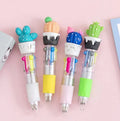 Four-colour press ballpoint pen with cartoon designs and 0.7mm tip in random colour pattern options