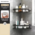 Black punch-free bathroom storage rack with double-layer triangle design and multiple shelves