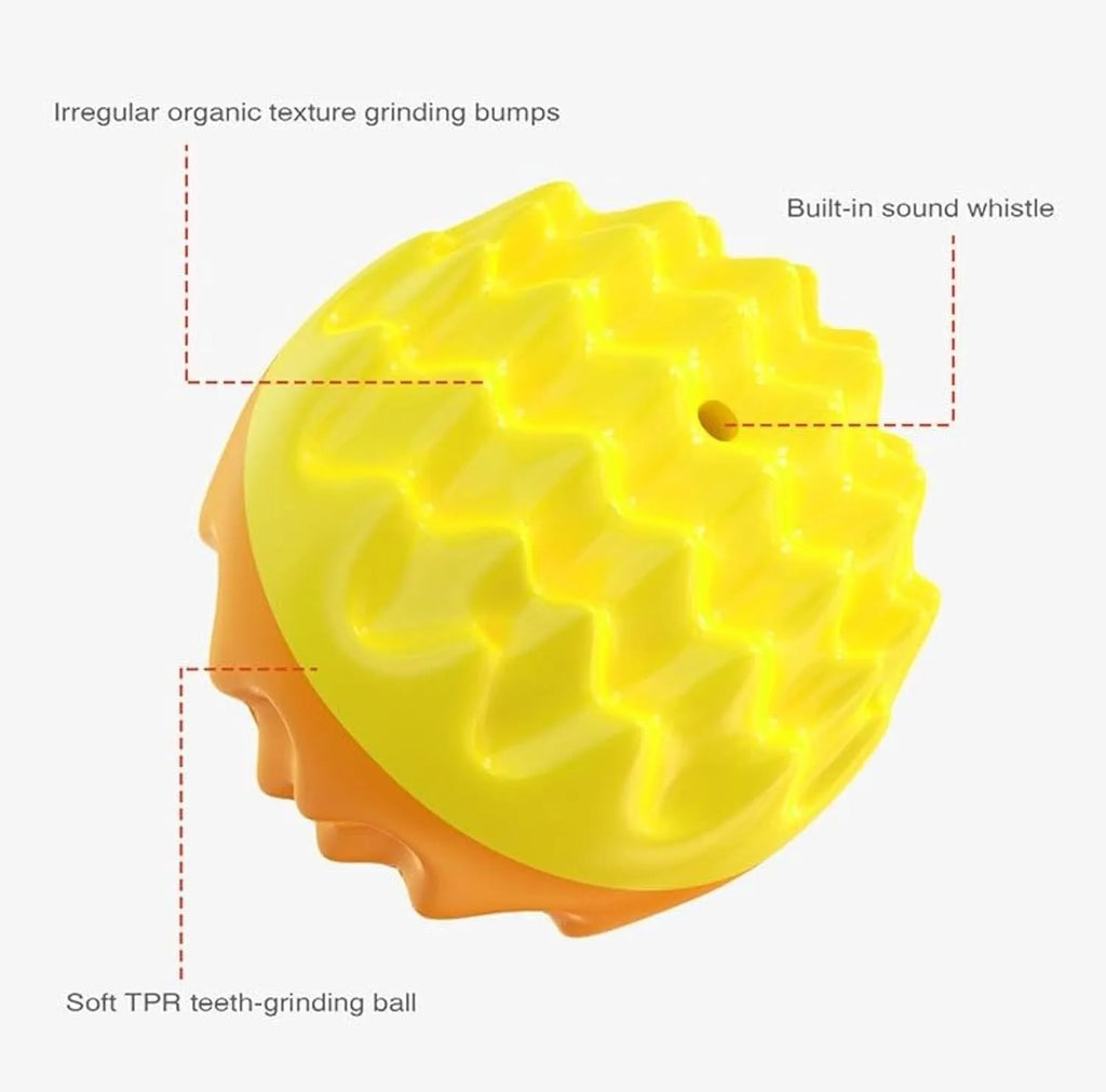 Blue and orange spiky rubber dog ball toy with squeaker for aggressive chewers