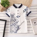 Boys short sleeve cotton shirt in grey, navy, red or white with lapel collar.