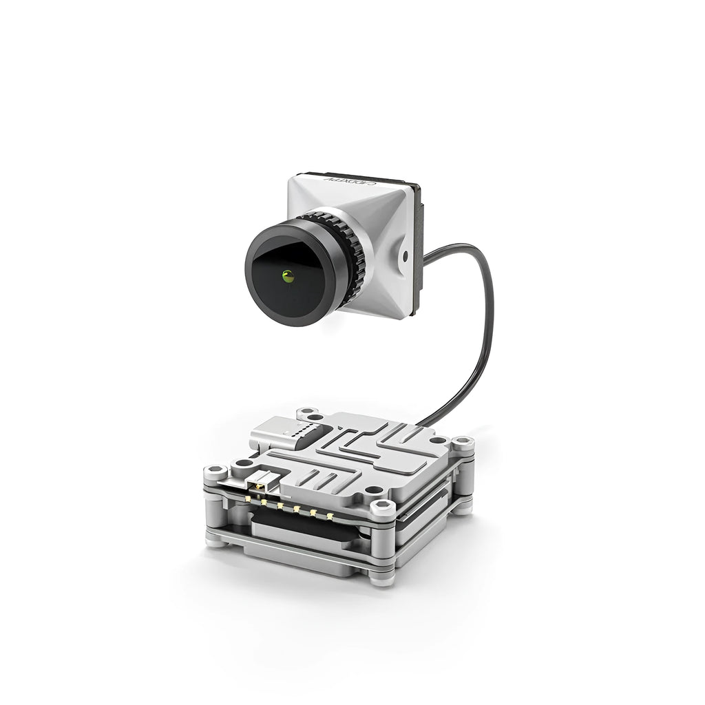 Caddx ADAPTS DJI FPV Digital Transmission Kit with silver Vista unit, screws, spacers, and wires.