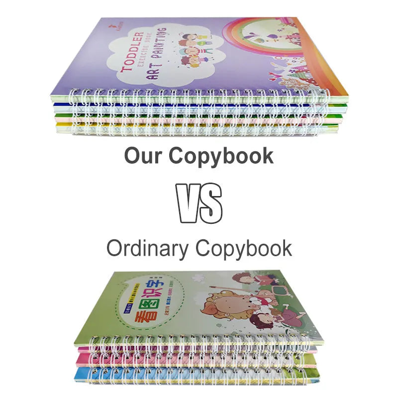 Children's English sticker copybook set with 4 paper books and a calligraphy pen