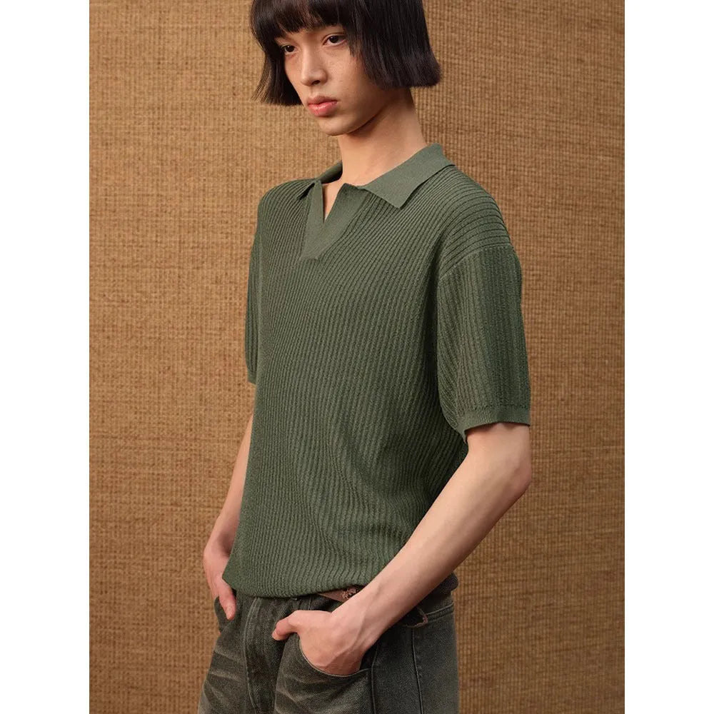 Men's striped polo shirt in ice silk breathable fabric available in creamy-white, black and grey colours