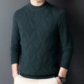 Men's thick diamond jacquard winter sweater in light camel colour, showing textured pattern