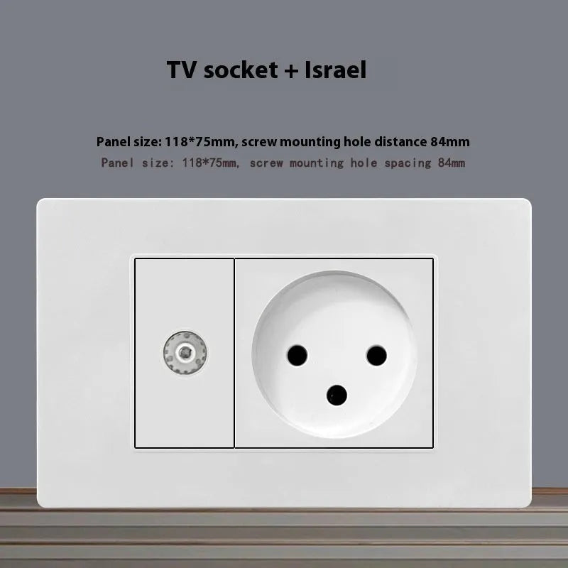 White 118 type 16A Israel socket panel, AC220-250V, 4000W, 118x75mm, CE certified
